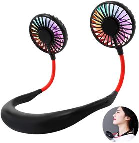 img 4 attached to 🏞️ PGYFIS Hand-Free Neckband Fan with LED Light - Portable Personal Fan Necklace with Dual Wind Head - Mini USB Battery Rechargeable - Headphone Design Wearable Fan for Travel, Office, Home (Black)
