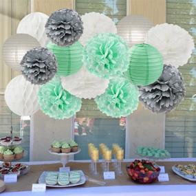 img 1 attached to 🎉 Mint Grey White Party Decoration Kit - Furuix 15pcs Tissue Paper Pom Pom Honeycomb Ball for Bridal Shower, Birthday Party Decorations - Boost your Baby Shower Décor