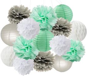 img 3 attached to 🎉 Mint Grey White Party Decoration Kit - Furuix 15pcs Tissue Paper Pom Pom Honeycomb Ball for Bridal Shower, Birthday Party Decorations - Boost your Baby Shower Décor