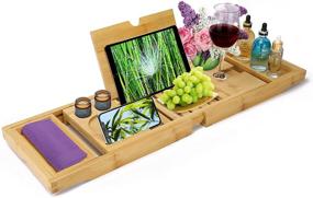 img 4 attached to 🛀 Easoger Expandable Bamboo Bathtub Caddy Tray with Tablet and Book Rack – Perfect Gift for Loved Ones