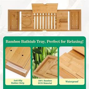 img 1 attached to 🛀 Easoger Expandable Bamboo Bathtub Caddy Tray with Tablet and Book Rack – Perfect Gift for Loved Ones