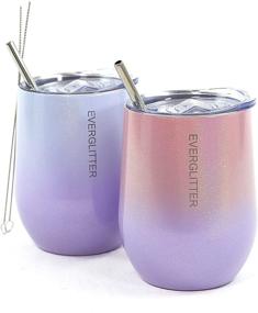 img 2 attached to 🍷 Sparkly Purple and Pink Glitter Wine Tumbler Set - 2 Pack, 12 oz, Insulated, Leakproof Lid, Double Wall Vacuum Stainless Steel Stemless Travel Coffee Tumbler - Perfect Christmas Gifts for Women - EVERGLITTER