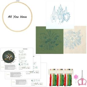 img 1 attached to 🌸 Floral Cross Stitch Kits: Beginner's Embroidery Starter Set - 3 Sets of Stamped Patterns, Clothes, Hoop, Colored Threads, Needles, and Tools