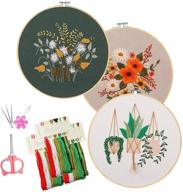 🌸 floral cross stitch kits: beginner's embroidery starter set - 3 sets of stamped patterns, clothes, hoop, colored threads, needles, and tools logo