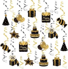 img 4 attached to 🎉 Mocossmy Happy Birthday Hanging Swirl Decorations - 30 PCS Black Gold Silver Cake Balloons Sign Foil Swirls - Ceiling Streamers - Hanging Decoration for Kids, Women, Men, Birthday, Baby Shower - Party Supplies