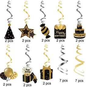 img 1 attached to 🎉 Mocossmy Happy Birthday Hanging Swirl Decorations - 30 PCS Black Gold Silver Cake Balloons Sign Foil Swirls - Ceiling Streamers - Hanging Decoration for Kids, Women, Men, Birthday, Baby Shower - Party Supplies