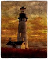 lavish home sherpa fleece throw blanket - lighthouse print pattern, lightweight hypoallergenic bed/couch soft plush for adults/kids - 60” x 50”, multicolor logo