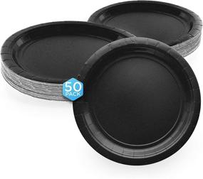 img 4 attached to 🍽️ Amcrate Black Disposable Paper Party Plates 8.5 Inch - Perfect for Weddings, Parties, Birthdays, Dinners, Lunches. Pack of 50