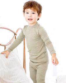 img 1 attached to 👕 VAENAIT BABY 12M-12Years Unisex Kids Long Soft Rib Knit Shirring Ribbing Tencel Fabric Sleepwear Pajamas 2pcs Set