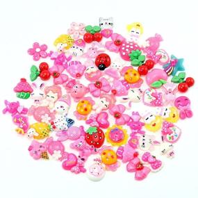 img 1 attached to 🎀 PUEEN 50pc Assorted Flat Back Resin Cabochons: Bows, Cats, Strawberry, Lady Bug, Ice Cream, Cupcake, Teddy Bear, Floral, Hearts, Bunny, Candy & More - BH000739