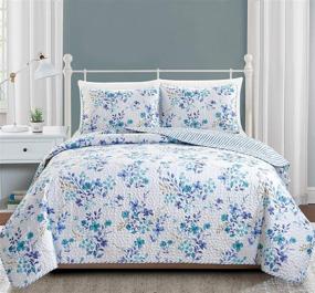 img 3 attached to 🌸 Great Bay HOME April Morning Collection 3 Piece Quilt Set: Reversible Floral Bedspread Coverlet for Full/Queen Size Beds. Machine Washable, Multi-Colored Design.