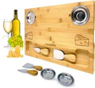 🧀 bamboo cheese board set with bonus stainless steel knives & bowls - large wooden serving tray for wine, cracker, brie, meat, dip, chip by pandpal logo