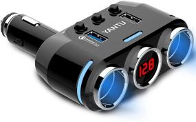 img 4 attached to 🚗 Черный двойной автомобильный адаптер 12V с выключателем и дисплеем напряжения LED - разветвитель прикуривателя, совместимый с QC 3.0