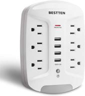 bestten wall outlet usb charger: surge protector with led night light, 4 usb ports, 6 ac outlets - etl listed, white logo