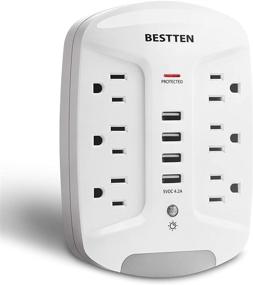 img 4 attached to BESTTEN Wall Outlet USB Charger: Surge Protector with LED Night Light, 4 USB Ports, 6 AC Outlets - ETL Listed, White