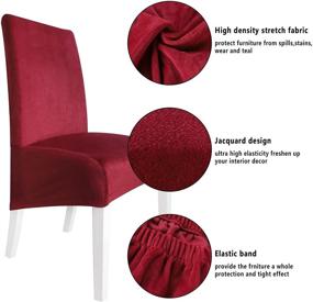 img 3 attached to 🍷 Wine Red Velvet Stretch Dining Chair Covers Set of 4 - Washable & Removable Slipcovers for Large Dining Chairs