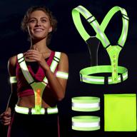 🌟 stay safe and visible at night with the adjustable elastic safety high visibility gear set: led reflective running vest, reflective armbands, and small bag for running, cycling, and hiking логотип