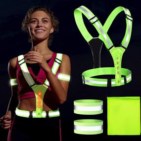 img 4 attached to 🌟 Stay Safe and Visible at Night with the Adjustable Elastic Safety High Visibility Gear Set: LED Reflective Running Vest, Reflective Armbands, and Small Bag for Running, Cycling, and Hiking