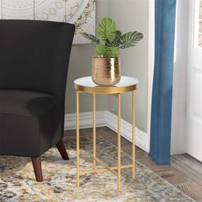 img 3 attached to 🌟 Joveco Round End Table: Stylish 15'' Gold Metal Side Table and Small Nightstand with Removable Tray/White - Perfect Accent Coffee Tables for Living Room and Bedroom