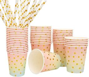 img 3 attached to 🎉 Optimized Search: Pink Gold Disposable Paper Party Dinnerware Set for Birthday, Baby Shower, Wedding, Rainbow Party - Serves 25