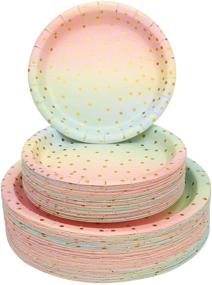 img 2 attached to 🎉 Optimized Search: Pink Gold Disposable Paper Party Dinnerware Set for Birthday, Baby Shower, Wedding, Rainbow Party - Serves 25