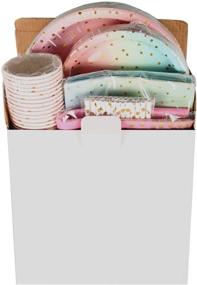 img 1 attached to 🎉 Optimized Search: Pink Gold Disposable Paper Party Dinnerware Set for Birthday, Baby Shower, Wedding, Rainbow Party - Serves 25