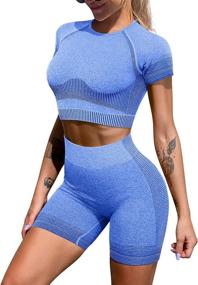 img 4 attached to LNSK Women's Yoga Set 2 Piece - Seamless Sports Top & High Waist Shorts - Ideal Workout Outfit for Gym & Sport Activities