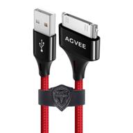 🔌 agvee [3 pack 6ft] fast charging cable for old iphone 4/4s ipad 1/2/3 ipod, 30 pin heavy duty unbreakable nylon braided slim metal shell long data sync cord with leather ties, red logo