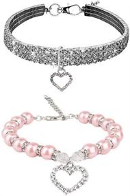 img 4 attached to 🐶 Stunning Rhinestones Dog Collar and Pearl Necklace Set - Bling & Adjustable Neck Strap, Full Diamond Crystal Cute Pearl Collar for Small Dogs, Cats, Puppies - Perfect Accessory for Wedding, Birthday Party (S)