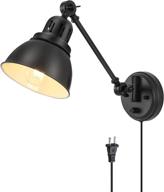 🔌 encomli dimmable plug-in wall sconces with swing arm, industrial black metal wall lamp, e26 base, 6ft plug-in cord логотип