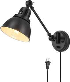 img 4 attached to 🔌 ENCOMLI Dimmable Plug-in Wall Sconces with Swing Arm, Industrial Black Metal Wall Lamp, E26 Base, 6FT Plug-in Cord