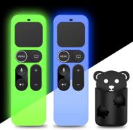 📺 glow in the dark silicone case for apple tv 4k/5th/4th gen remote [2 pack] - protective, anti-slip & shockproof cover with remote - glow green + glow blue logo