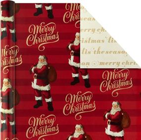 img 2 attached to 🎁 Hallmark Christmas Reversible Wrapping Paper - Classic Santa (Pack of 3, 120 sq.ft. total) - Red & Gold Snowflakes, Stripes, Plaid, Santa's Sleigh