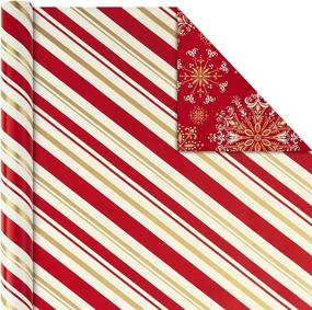 img 1 attached to 🎁 Hallmark Christmas Reversible Wrapping Paper - Classic Santa (Pack of 3, 120 sq.ft. total) - Red & Gold Snowflakes, Stripes, Plaid, Santa's Sleigh