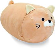 🐱 brown plush cat pillow toy: chubby cute kitten kitty stuffed fluffy soft plush animal cushion for kids (19.7 inch) logo