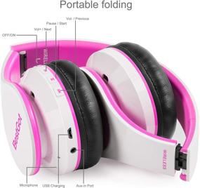 img 3 attached to Bluetooth Kids Headphones Bluetooth BestGot BT6002 Wireless Headphones For Kids Children Adults For School Foldable Headset For 18 Hours For PC/Phone/Tablets/TV (White/Pink)