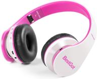 bluetooth kids headphones bluetooth bestgot bt6002 wireless headphones for kids children adults for school foldable headset for 18 hours for pc/phone/tablets/tv (white/pink) logo