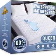 🛏️ queen size waterproof mattress pad – soft and breathable quilted mattress protector with deep pocket – fitted mattress cover, white logo