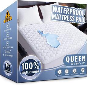 img 4 attached to 🛏️ Queen Size Waterproof Mattress Pad – Soft and Breathable Quilted Mattress Protector with Deep Pocket – Fitted Mattress Cover, White
