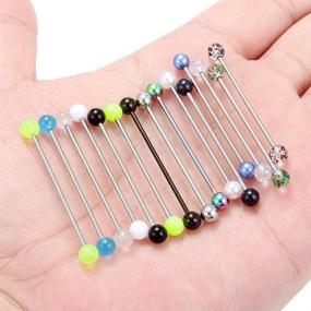 img 1 attached to Premium Surgical Steel Industrial Barbell Cartilage Earring Set - 15 Pieces for Women and Men