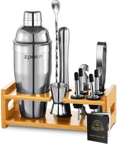 img 4 attached to Cocktail Shaker Set, Zpose Bartender Kit, 11-Piece Stainless Steel Bar Set with Bamboo Stand, includes Martini Shaker, Jigger, Bar Spoon, Muddler, Recipe Booklet – Premium Bar Kit Cocktail Set