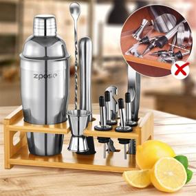 img 1 attached to Cocktail Shaker Set, Zpose Bartender Kit, 11-Piece Stainless Steel Bar Set with Bamboo Stand, includes Martini Shaker, Jigger, Bar Spoon, Muddler, Recipe Booklet – Premium Bar Kit Cocktail Set