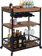 usinso industrial kitchen serving cart: 3-tier rolling bar cart with wine glass holder & lockable casters - home liquor storage solution with removable top box container logo