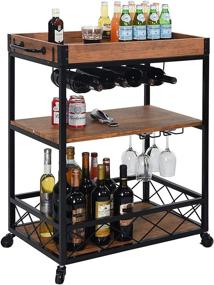 img 4 attached to Usinso Industrial Kitchen Serving Cart: 3-Tier Rolling Bar Cart with Wine Glass Holder & Lockable Casters - Home Liquor Storage Solution with Removable Top Box Container