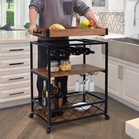 img 3 attached to Usinso Industrial Kitchen Serving Cart: 3-Tier Rolling Bar Cart with Wine Glass Holder & Lockable Casters - Home Liquor Storage Solution with Removable Top Box Container