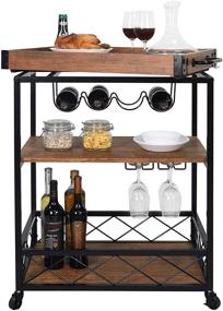 img 2 attached to Usinso Industrial Kitchen Serving Cart: 3-Tier Rolling Bar Cart with Wine Glass Holder & Lockable Casters - Home Liquor Storage Solution with Removable Top Box Container