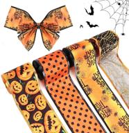 🎃 24 yards halloween ribbon with wired edge - pumpkins, dots, spider webs - perfect for crafts, floral arrangements, bouquets, gift wrapping, halloween party decorations logo