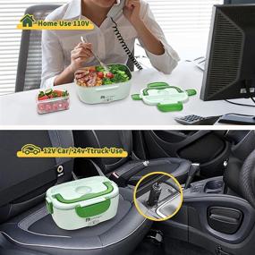 img 3 attached to 🍱 MAMEAYUE Electric Lunch Box: 3 in 1 Food Warmer for Car & Home - Faster Hot, 55W, Portable with Stainless Steel Container & Insulated Bag (Green)