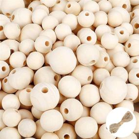 img 4 attached to 🔮 Large Wooden Beads Set - 310pcs Natural Round Wood Beads in 3 Sizes, Complete with Jute Twine for Home Farmhouse Decoration and Jewelry Making