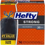 mусорные мешки hefty strong multipurpose large с завязками - устойчивы к проколам и протечкам, 30 галлонов, 74 штуки - прочные и долговечные для использования в помещении и на открытом воздухе логотип